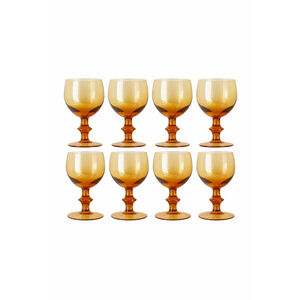 Vintage Amber Glass Goblets Set of 8 Large Handblown Mid-Century